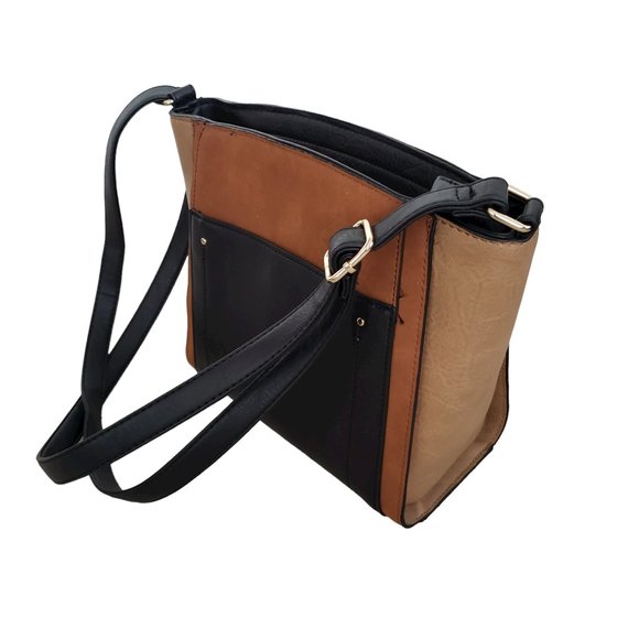 Mia & Luca vegan medium shoulder bag in black and brown - Picture 1 of 10